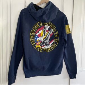 Nine line graphic hoodie patriotism is nothing to be ashamed of navy blue